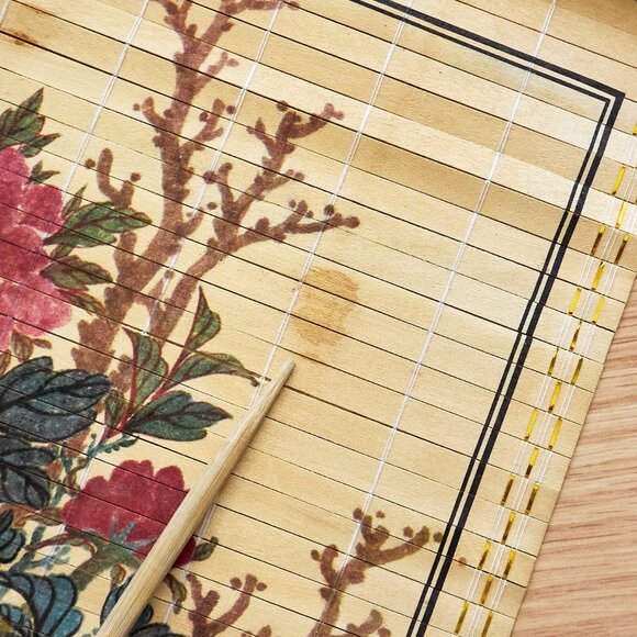 Chinese Bamboo Scroll Calendar 1985, Flowers motif - Picture 6 of 9